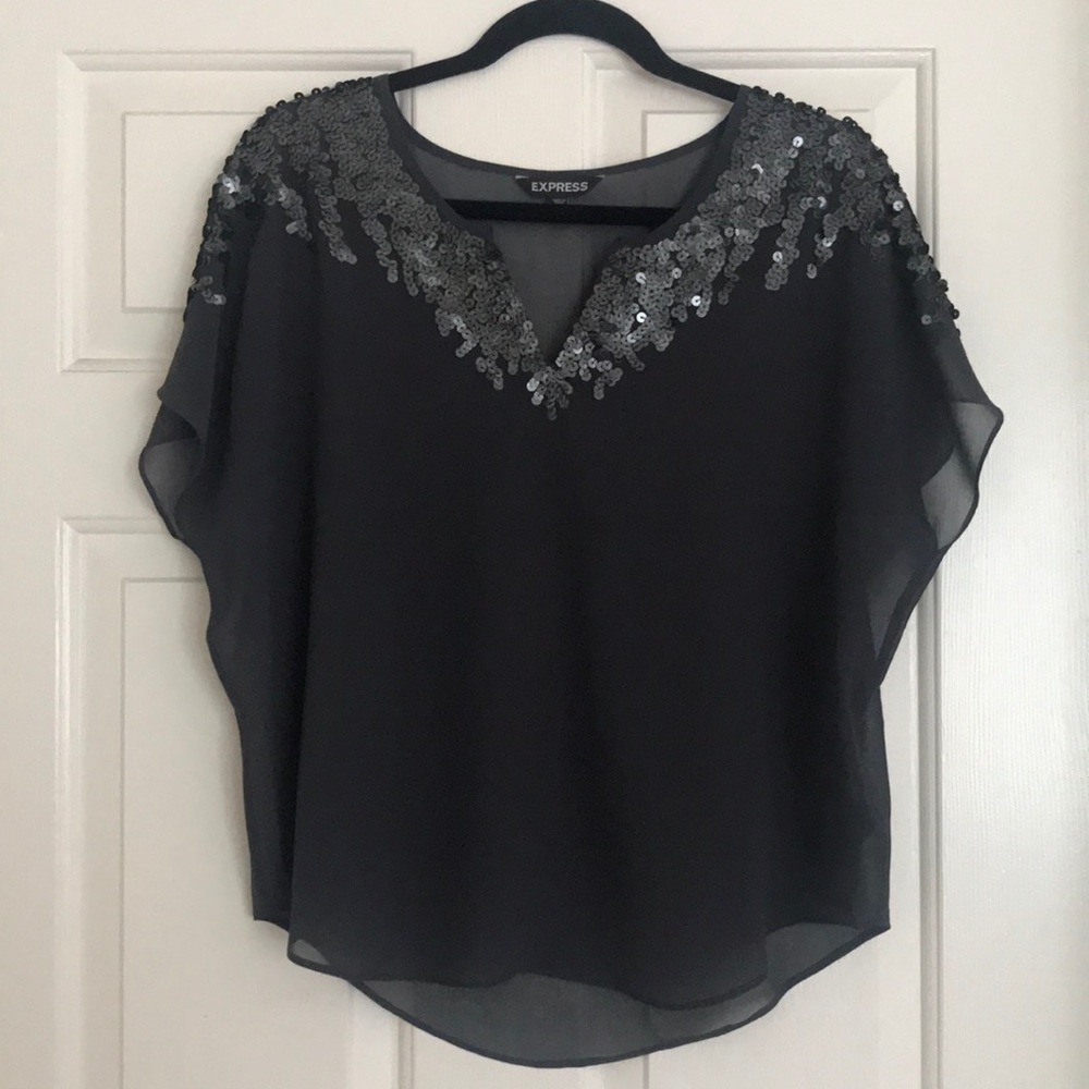 Express - Sheer Dark Grey Top